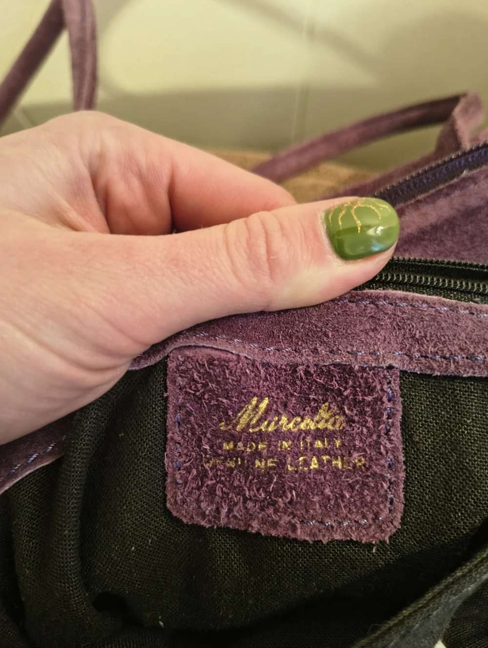 Vintage Amethyst Suede Italian Leather Shoulder Bag - Picture 5 of 6